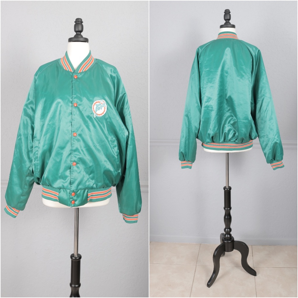 Vintage 80s Dolphins Chalk Line Satin Jacket XL